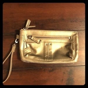 Metallic gold wristlet